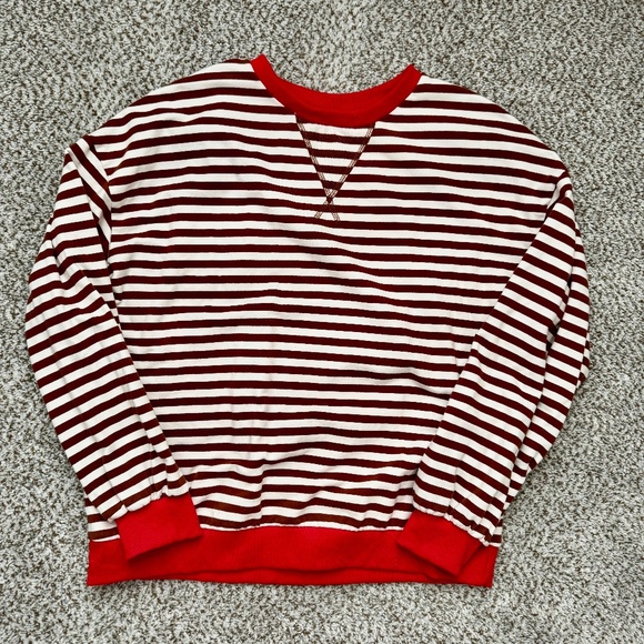 Striped Crew Neck Oversized Long Sleeve Sweatshirt - Picture 2 of 6